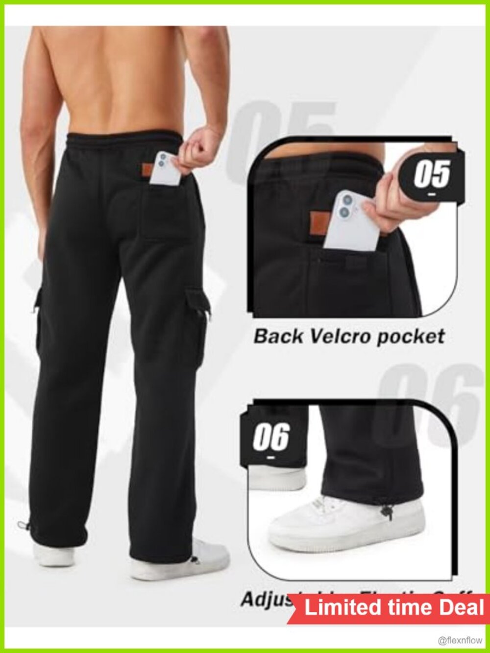 Men's 3 Pack Fleece Lined Cargo Joggers Sweatpants with Pockets - Picture 4 of 6